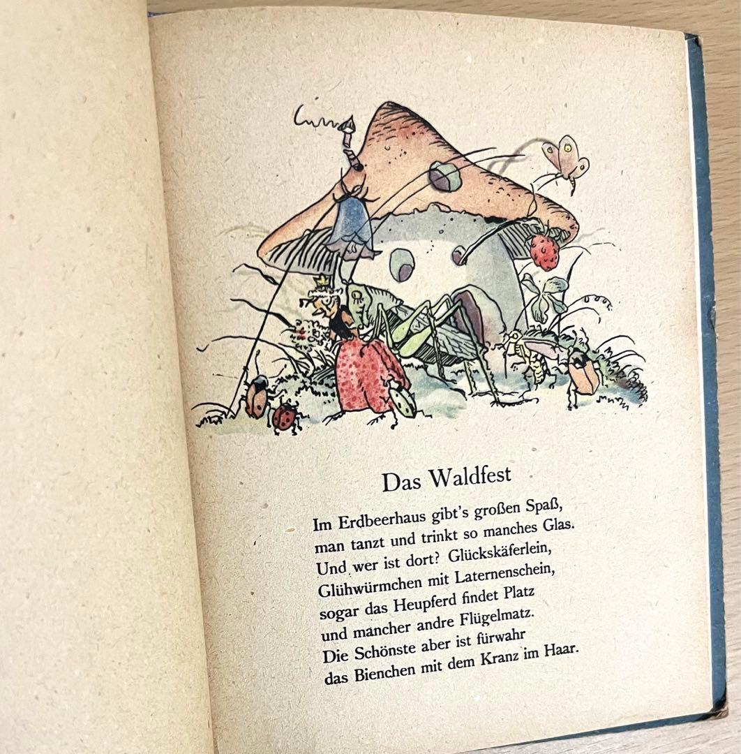 No.214希少 ドイツ 古書 絵本 児童書 昆虫の妖精 自然 アンティーク