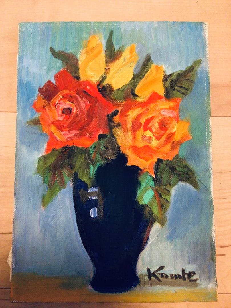 ○真作保証○日展特選・洋画家・神戸文子○薔薇・油彩画SM・豪華額装