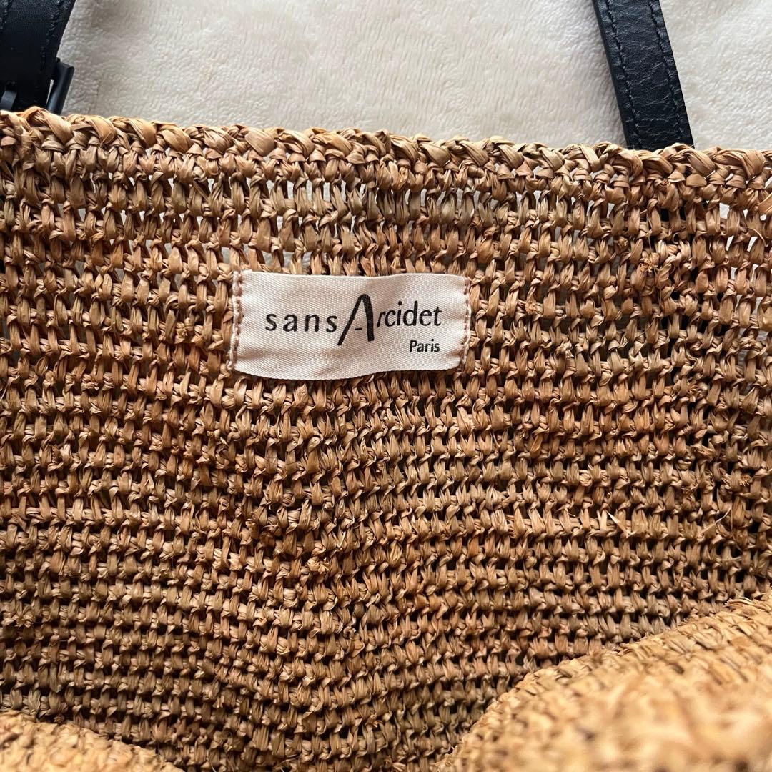 美品希少⭐︎サンアルシデ 持ち手レザーベルト ラフィアトートバッグ