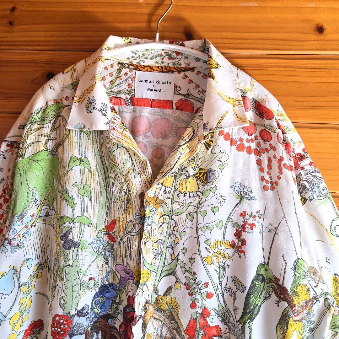 ニコアンド ツモリチサト コラボ オープンカラーシャツ ボタニカル柄