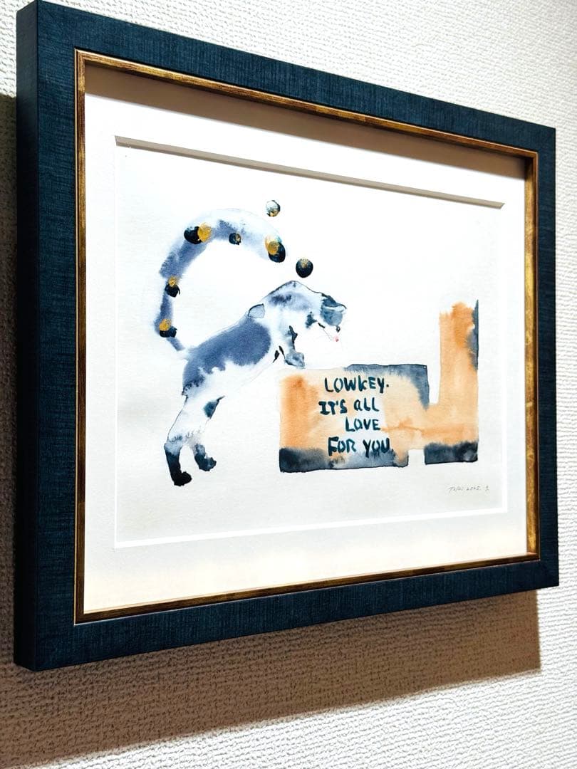 猫 愛の箱を覗く ※額装済み