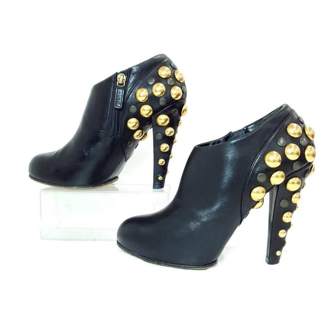 グッチ 美品 スタッズ サイドジップ ブーティ 本革 レザー EU37 - メルカリ