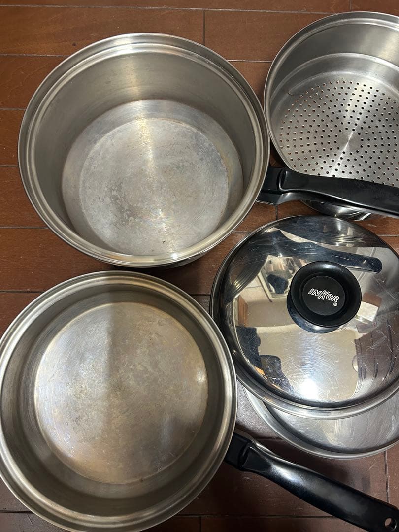 IH対応 インコア INKOR 3コート鍋 小フライパン 蒸し器 蓋1つ セット