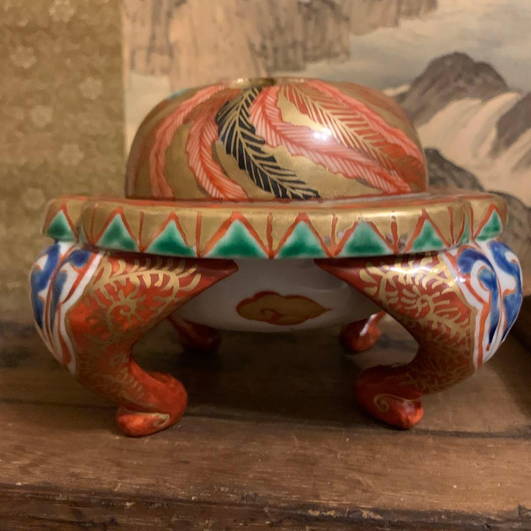 五彩双凤 四脚香炉 角福 珍品 箱付173 - メルカリ