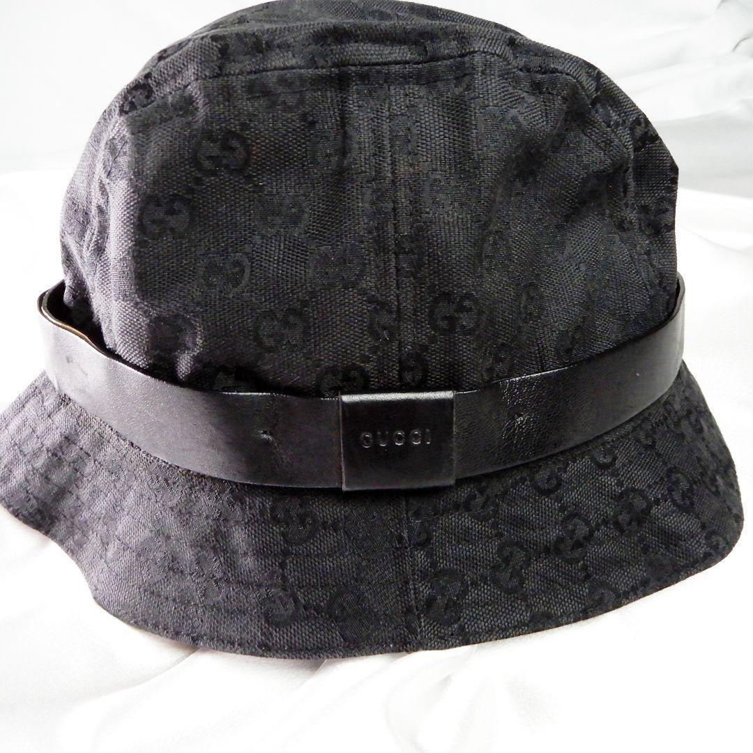 GUCCI バケットハット GGキャンバス GG柄 レザー L ブラック - メルカリ