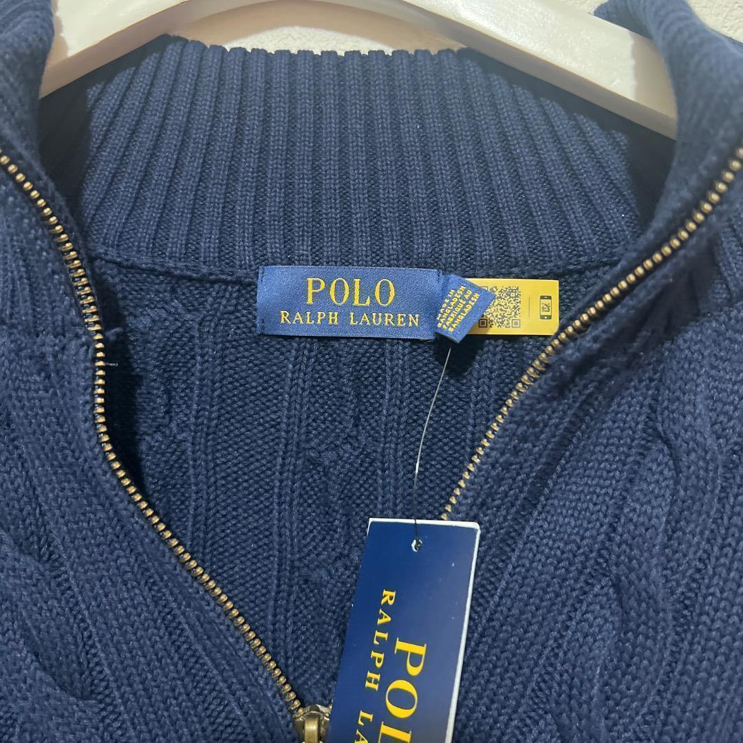 ラルフローレン ケーブルニット ハーフジップ ネイビー M QRタグ付き