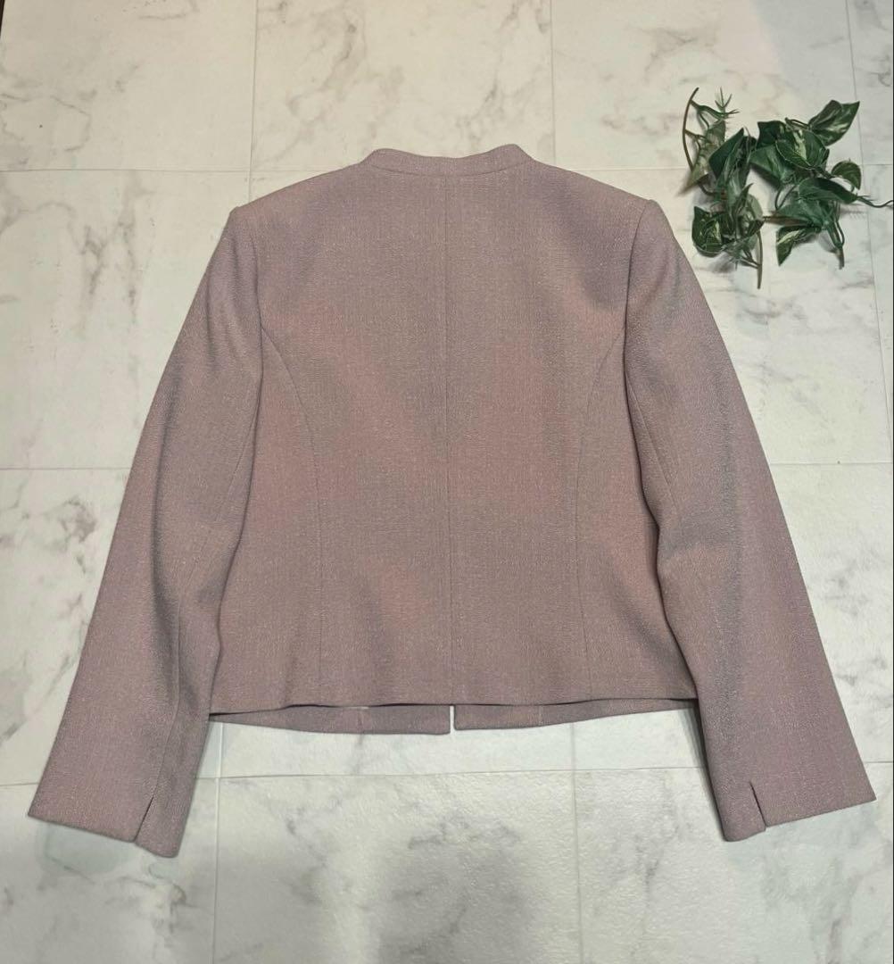 極美品 ハナエモリ ノーカラージャケット レース サイズ40 シボ加工 薄