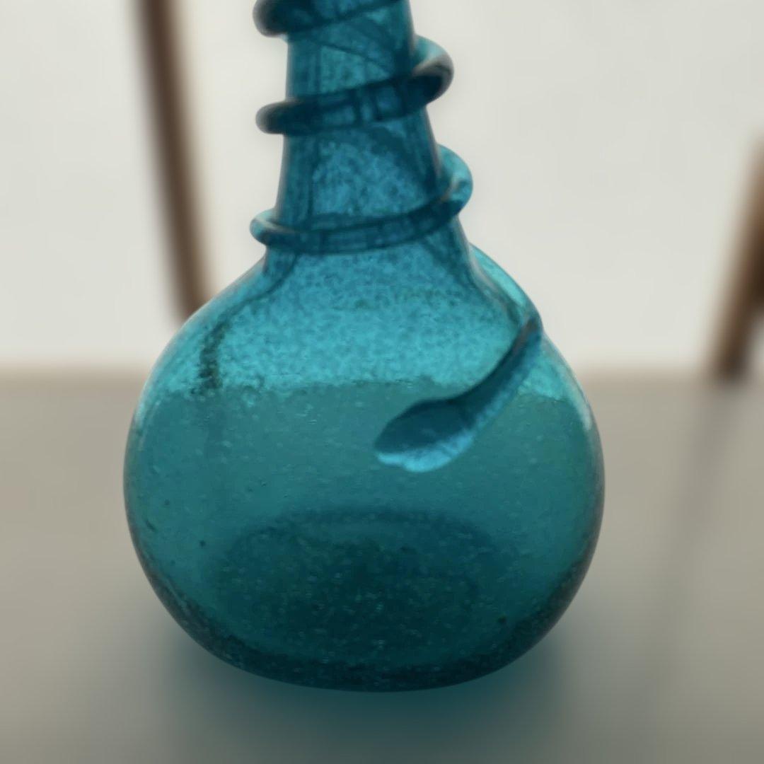 民藝 倉敷ガラス 小谷眞三さん 小谷ブルー 初期作品 紐巻き胴丸瓶