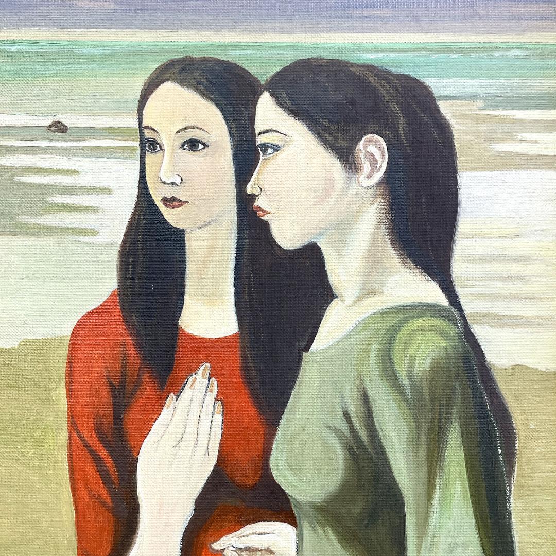 真作保証 鈴木照治『海辺のニ人の女』油彩画 6号 1991年 R8SD39 - メルカリ
