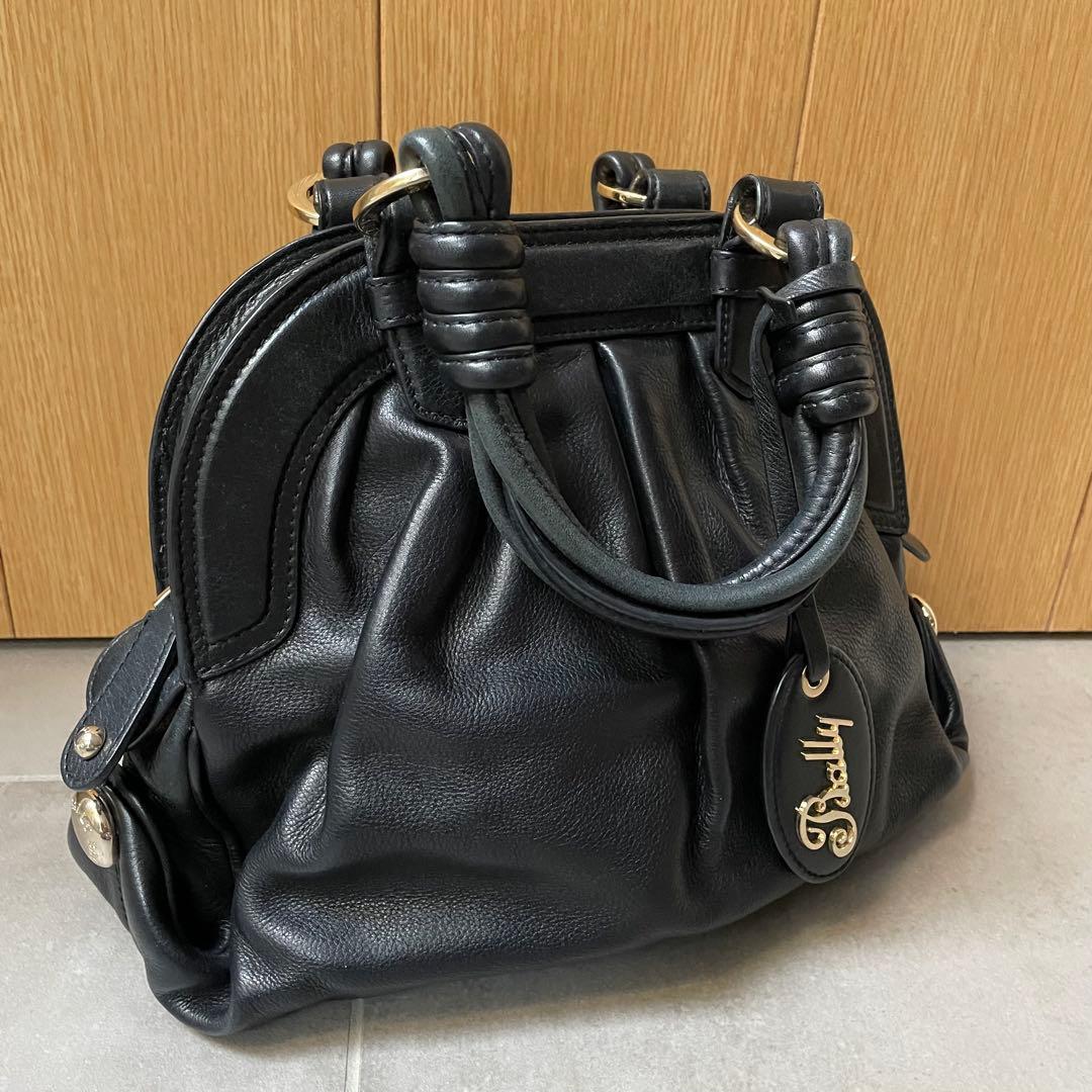 美品BALLY バリー シボ革 レザーブラック 黒 本　革BAG バッグ Bally（バリー） ショルダーバッグ レザー/キャンバス ブラック/オフ