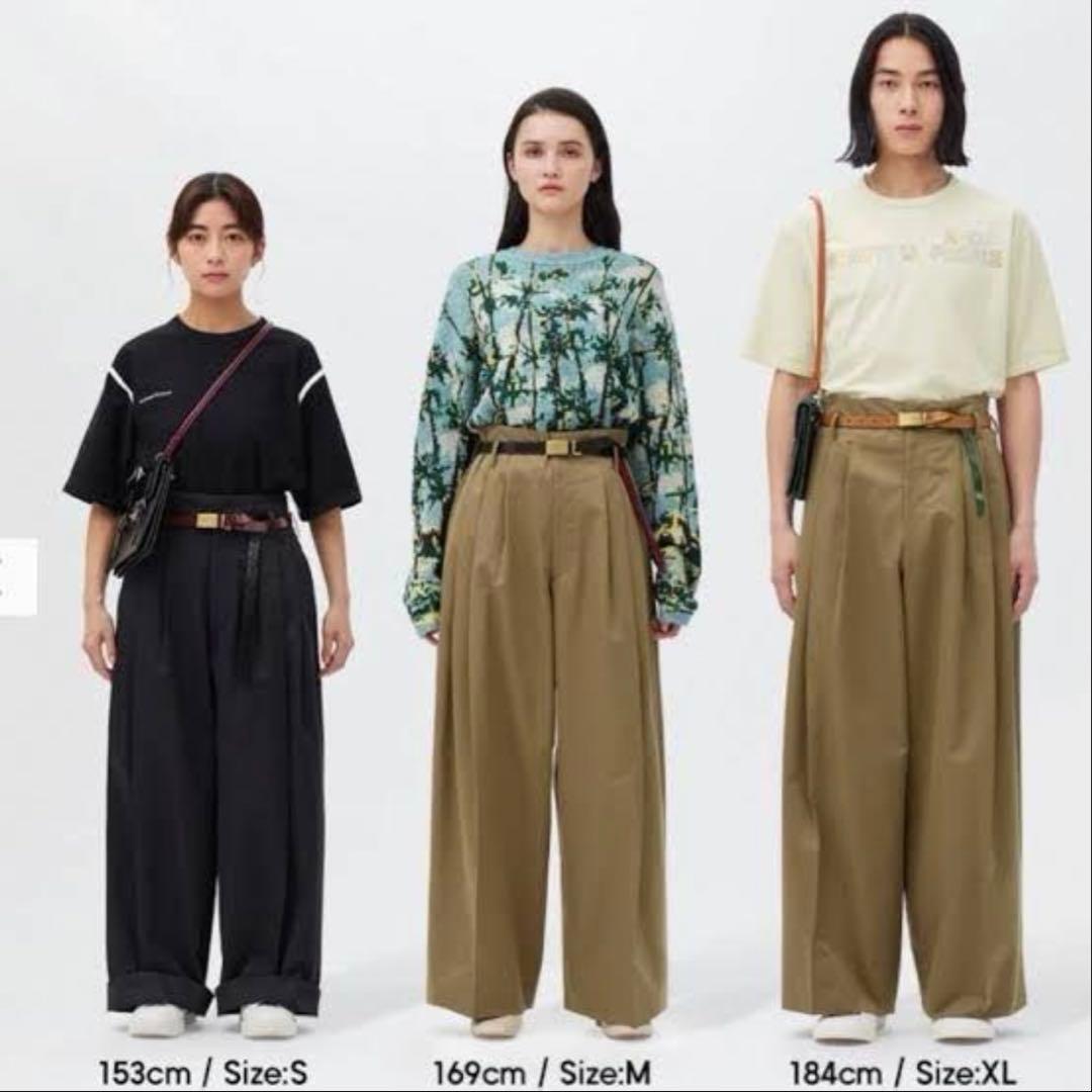 貴重XL2色セット　GU×beautiful people タックワイドパンツ グラフィックニットプルオーバー(長袖) beautiful people、タック