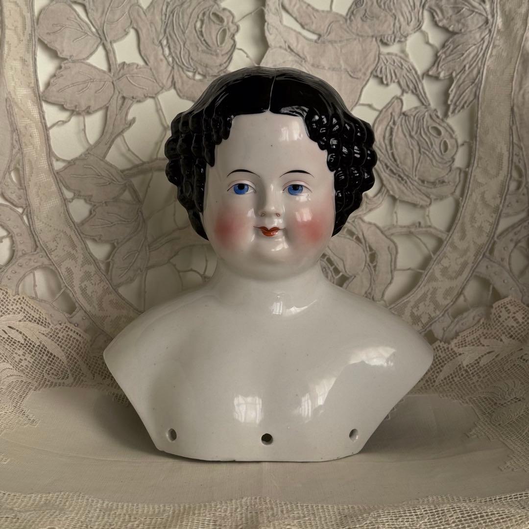 19世紀 チャイナドール 磁器製ヘッド　特大サイズ 約21cm 希少