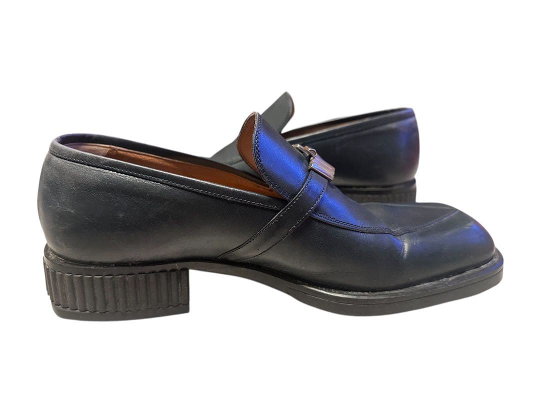 すの様希少GIANNI VERSACE ネイビー ローファー スクエアトゥ 牛革