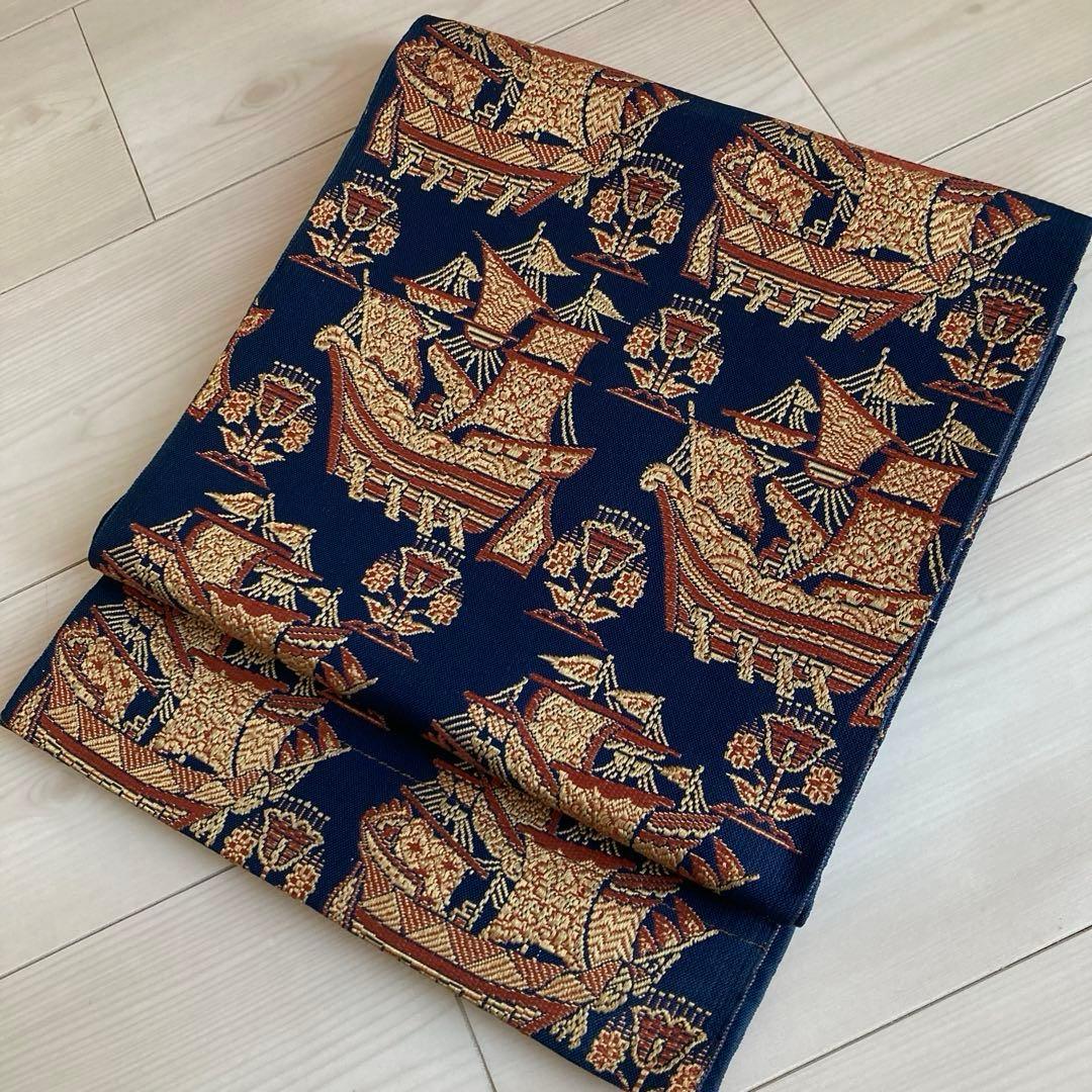 アンティーク京袋帯　南蛮船の織り出し　上質　正絹　No.77-26