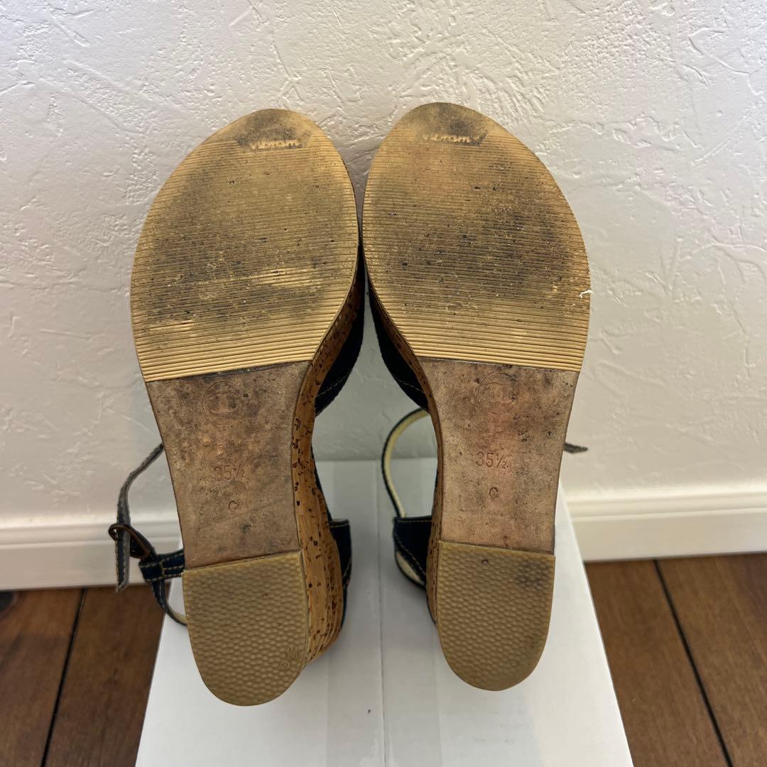 シャネル カメリア デニム ウェッジソール サンダル ヒール 22.5cm