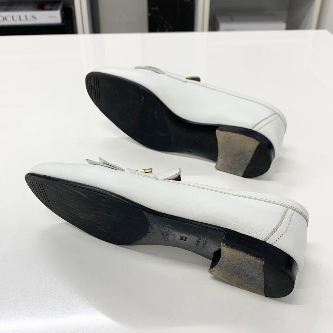 エルメス ロワイヤル レザー H金具 フリンジ ローファー ホワイト