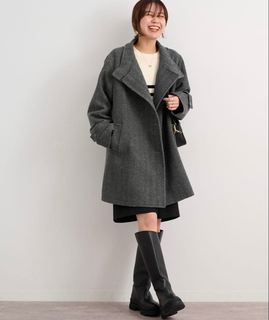 2023AW】relume☆尾州ウールスーパー100モッサスタンドコートグレー