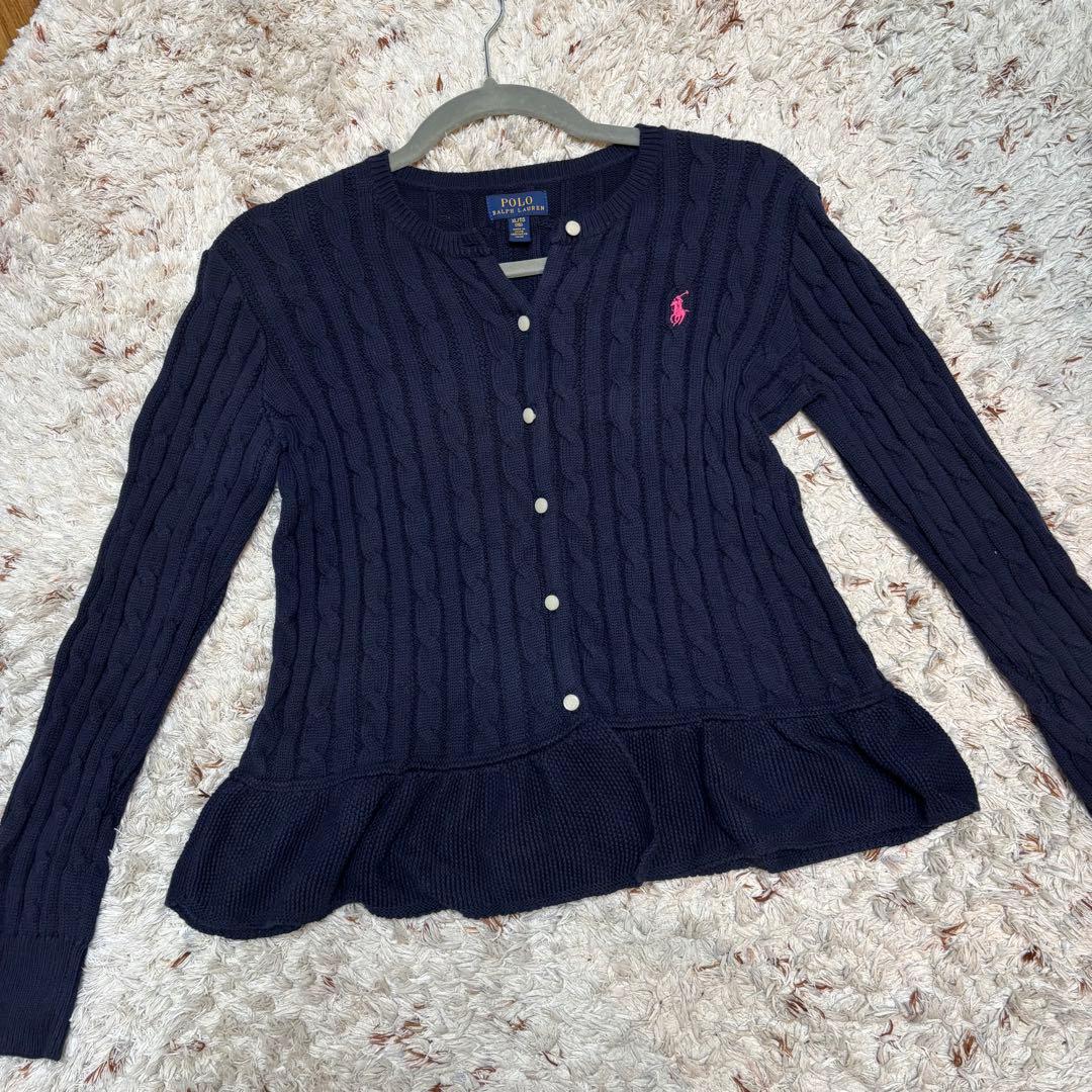 ポロ ラルフローレン ケーブル編み ペプラムカーディガン ネイビー XL