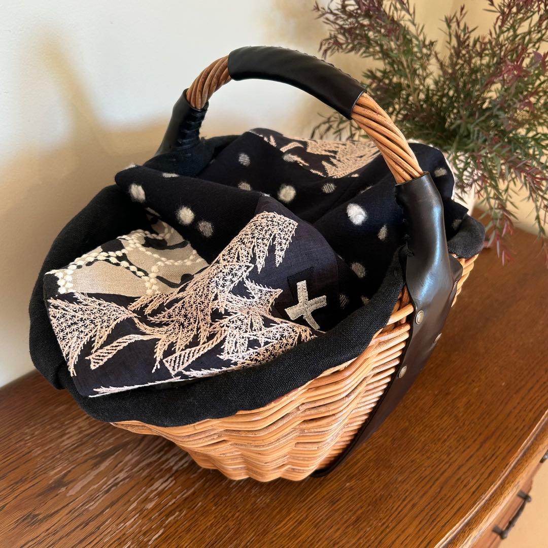 冬を楽しむバスケットカバー＊ミナペルホネンハギレ＊フランスリネン