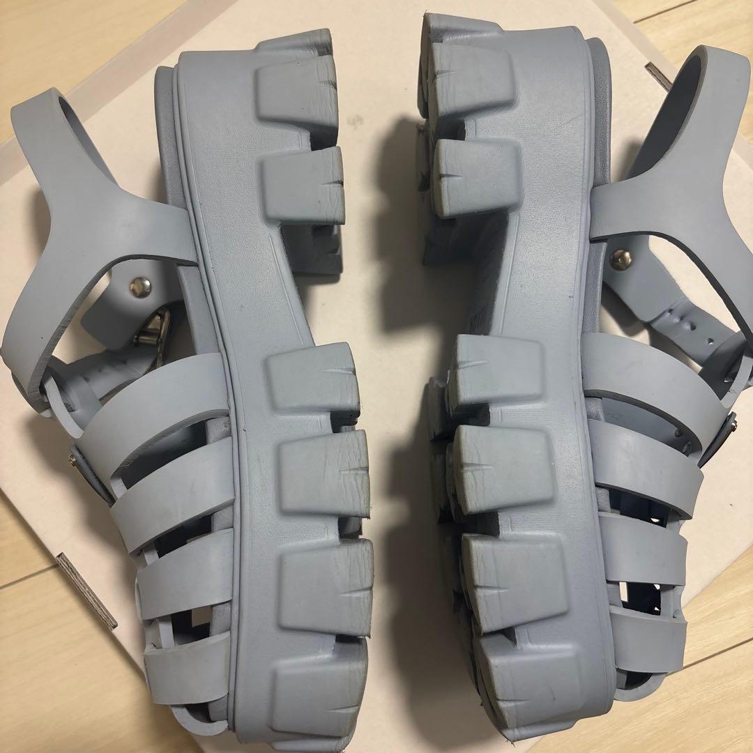 最終 PRADA モノリス ラバーサンダル 37 23.5cm プラダ ブルー