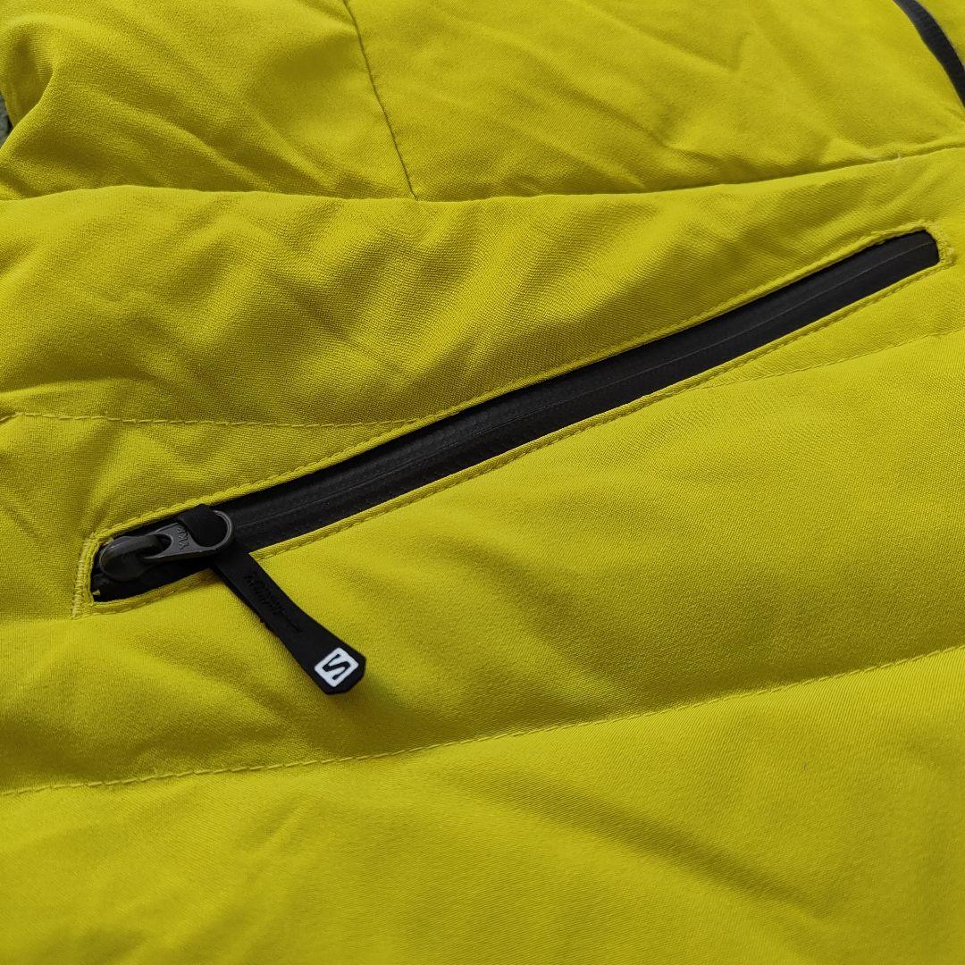 Salomon ダウンジャケットフード付き 明るい黄緑 軽量で保温性に優れた