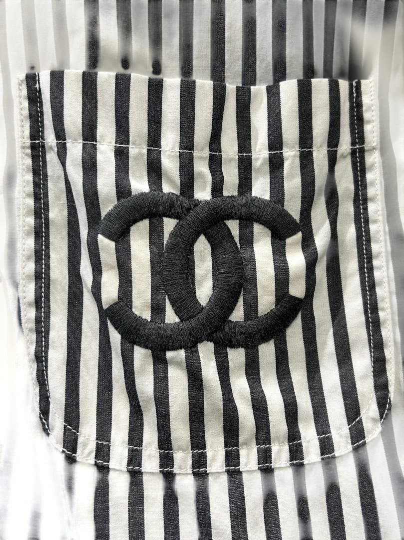 CHANEL シャネル ストライプ 長袖シャツ 38 コットン ヴィンテージ
