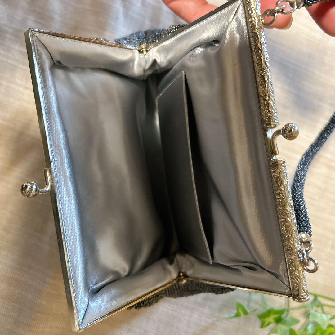 総ビーズバッグ 美品 和装バッグ リバーシブル ハンドバッグ 黒 上品