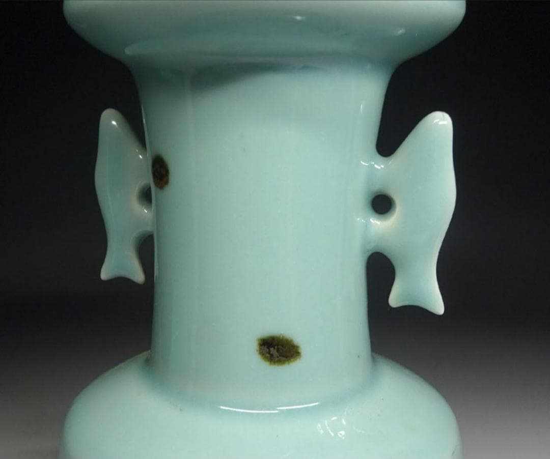 砥部焼 栖山窯 飛青磁 双魚耳 花瓶 高約20.5cm 時代物 t06201 - メルカリ