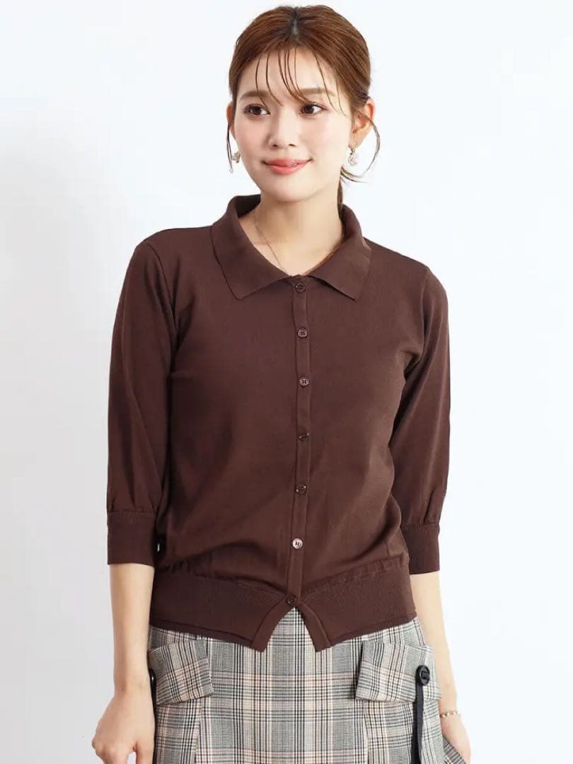 新品☆ヤマダヤ FENNELフェンネル フリル付きポロ襟カーディガン