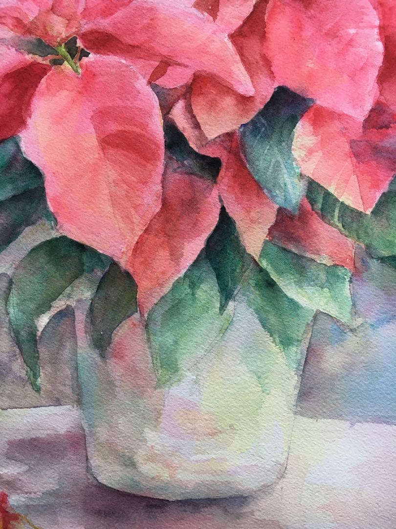 透明水彩画原画 クリスマス 聖夜 ポインセチア - メルカリ