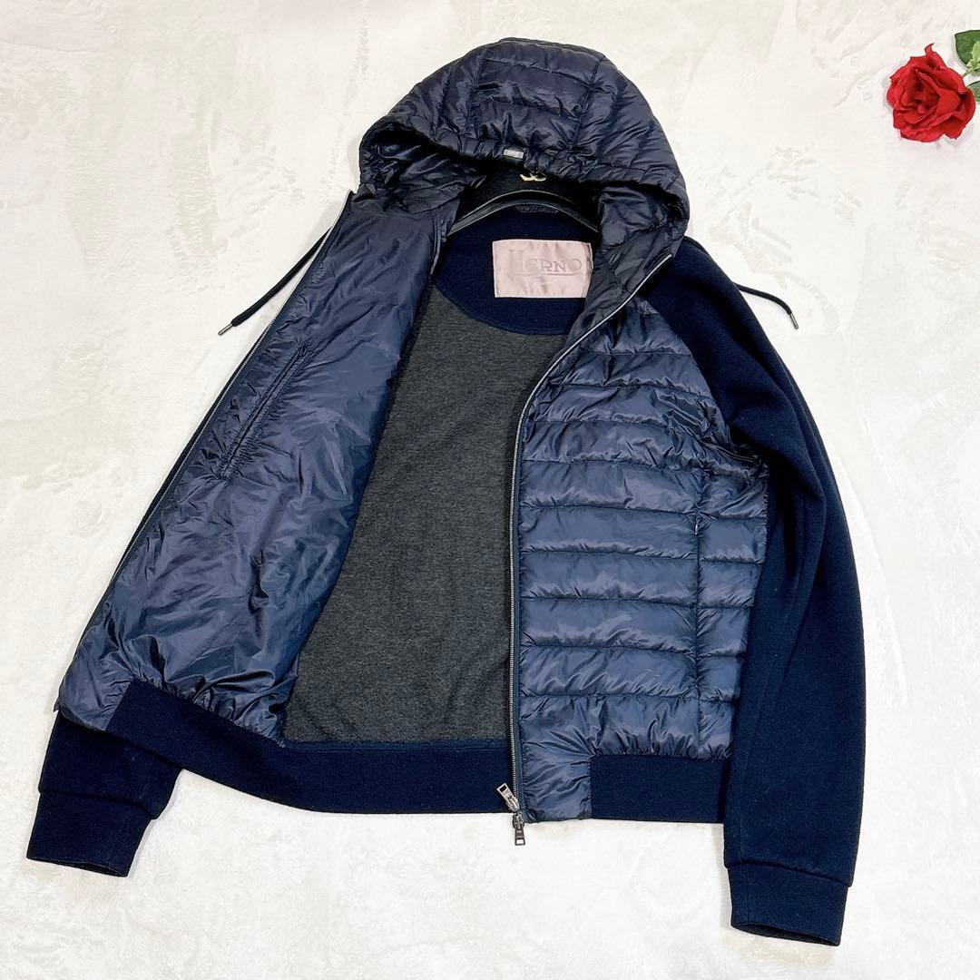 極美品✨ ヘルノ 切替 ダウンジャケット ウール メンズ ネイビー