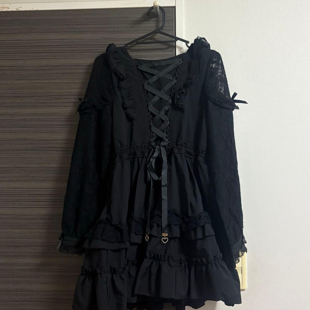 LIZLISA リズリサ ティアラリボンティアードワンピース ブラック 黒