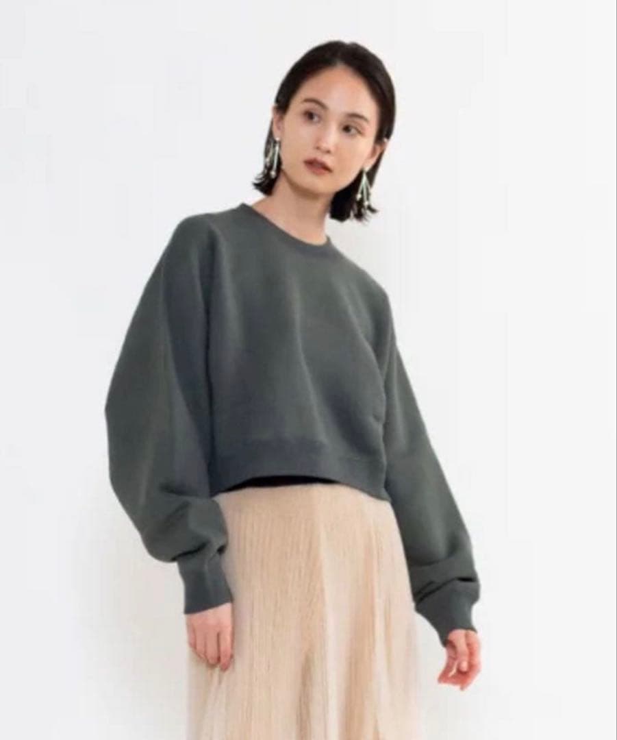 HYKE CROPPED SWEAT SHIRT オリーブ サイズ1