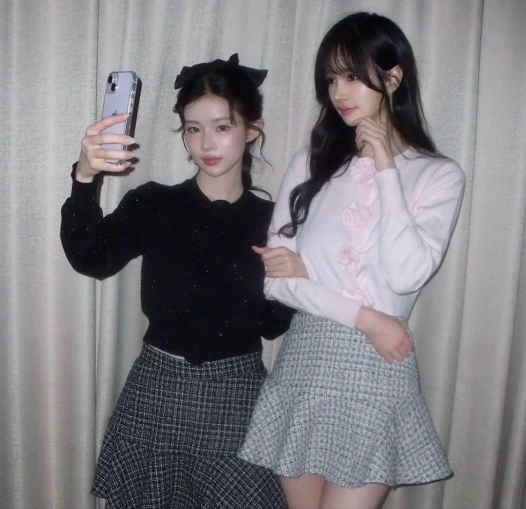 treaturself rose motif knit cardigan ラメ - メルカリ