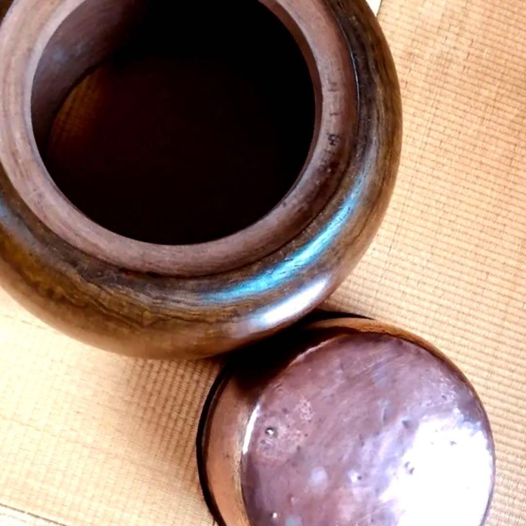 明治〜大正時代 《 木製 丸火鉢 》無垢木材 銅壺 骨董 古道具 古物