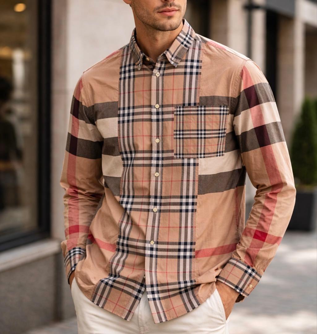 現行 バーバリーロンドン 英国製 メガチェック ノバチェック 切替え