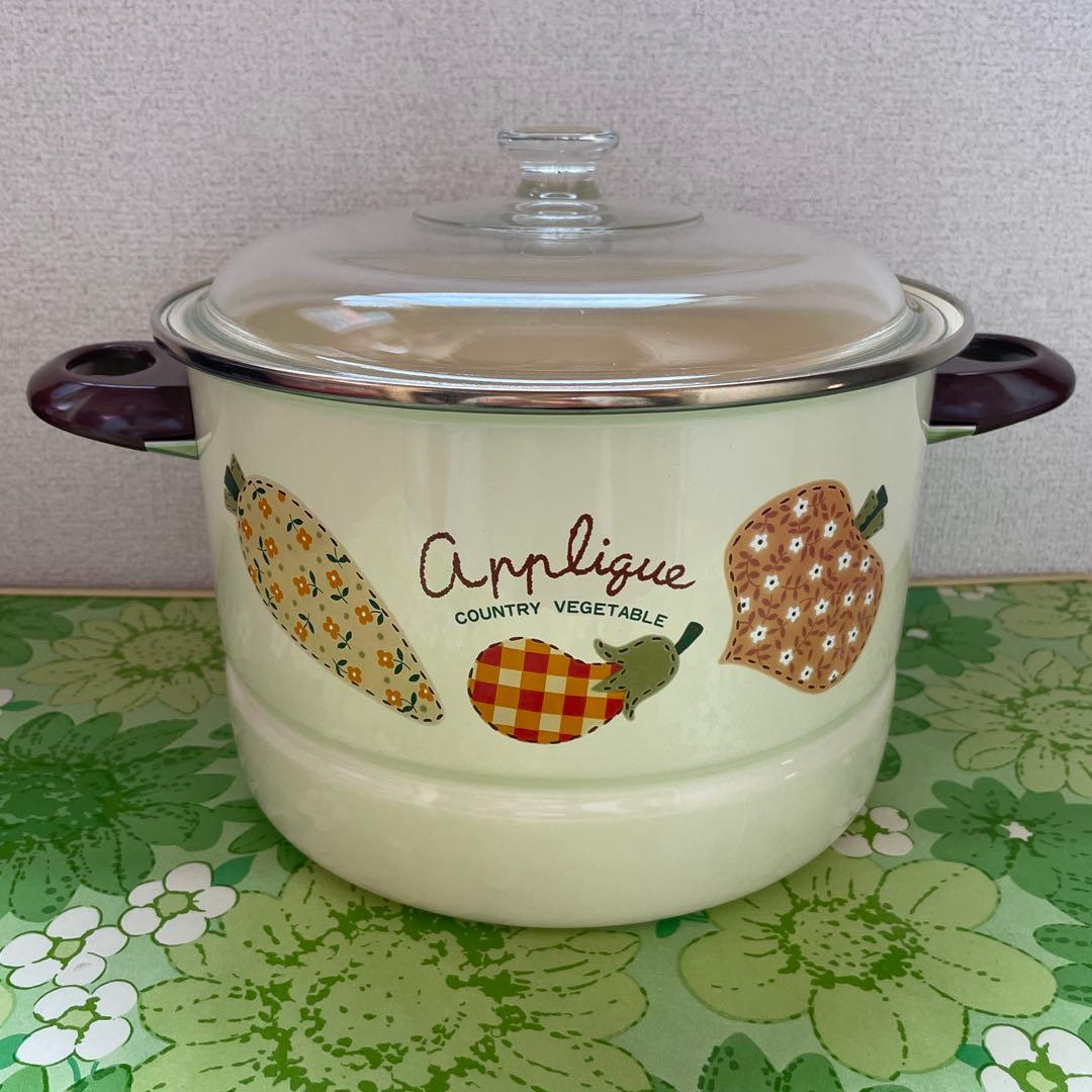 EJIRY エジリー 蒸し器兼用鍋 深型鍋 蒸し茶碗付き 24cm アップリケ柄