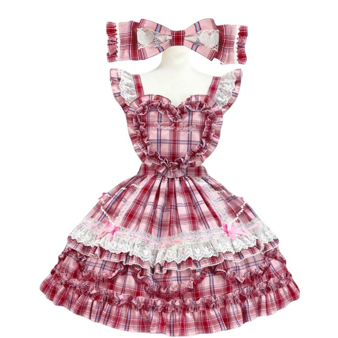 Angelic Pretty タータンチェック ハート胸あて付きスカート セット