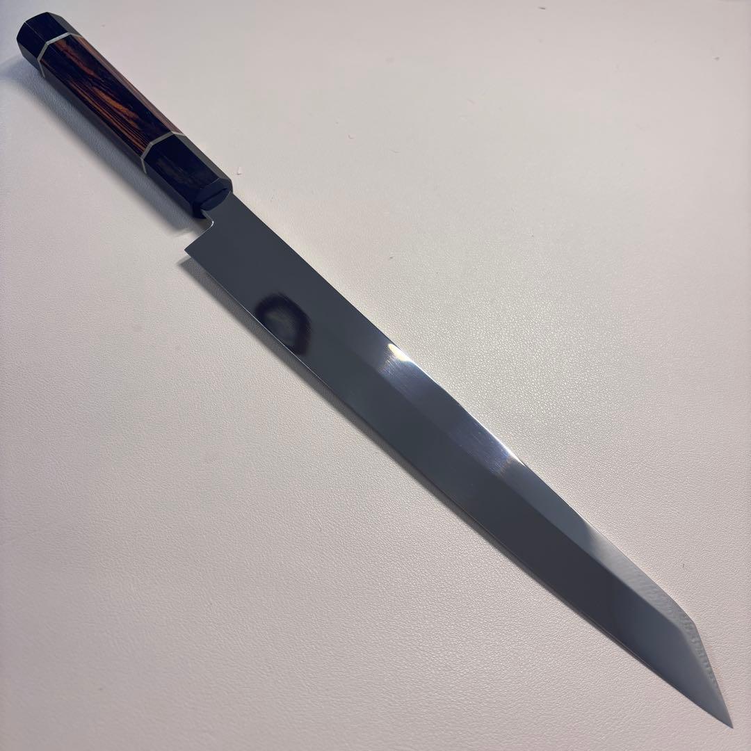 270mm 切付柳刃包丁 鏡面　天然木八角柄 刺身包丁 「全鋼」'_ 楽天市場】切付柳刃包丁 9寸（刃渡り270mm）通常鏡面仕上げ 本刃付け
