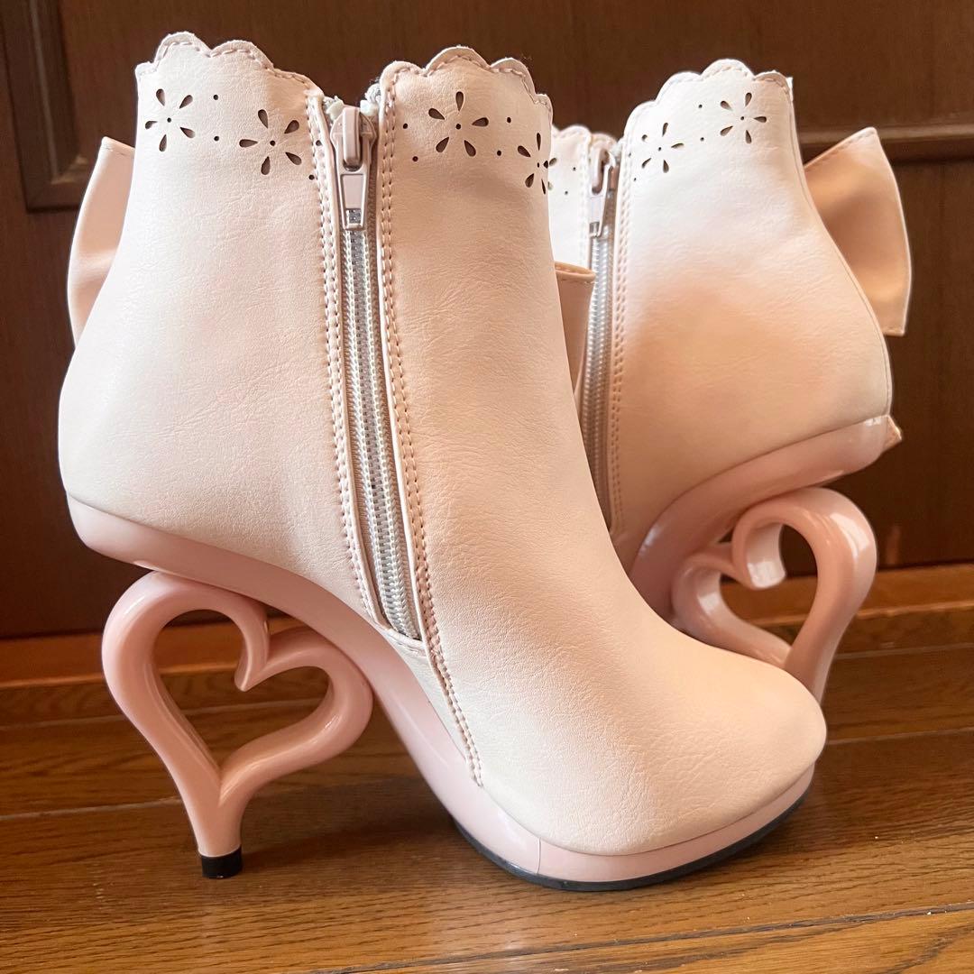 新品！リボン付き୨୧ハートヒールショートブーツ＊ピンク＊23cm
