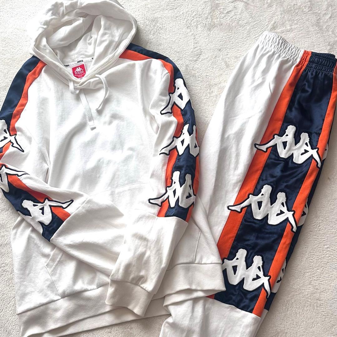 希少Kappa フーディ パンツセット 　 X LARGE　ホワイト　ビッグロゴ Kappa（カッパ） パンツ ジャージトラックパンツ (ユニセックス