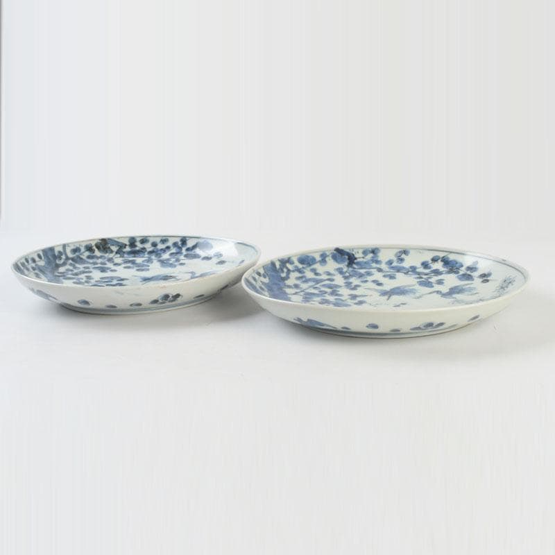 中国 青花 花草鳥文盤 皿 一對 在銘 C 9290 - メルカリ