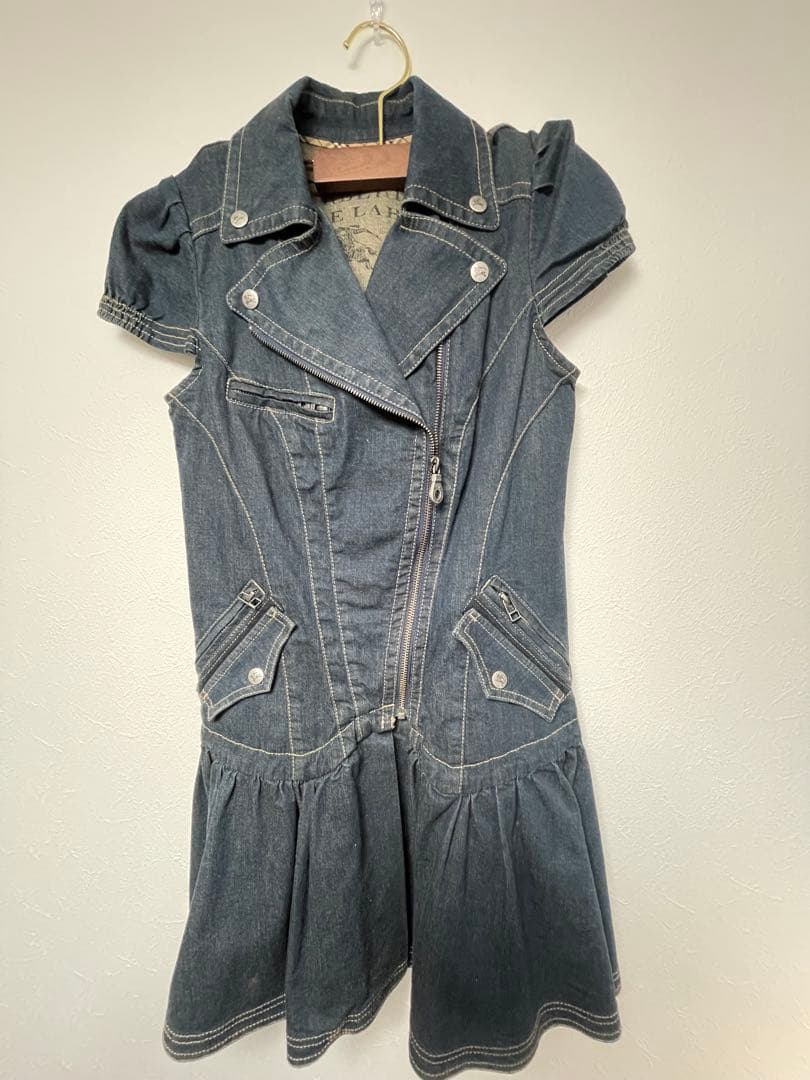 バーバリーブルーレーベル　ダークデニム ライダース風ミニワンピース 半袖 バーバリー ブルーレーベル デニムワンピース サイズ38 - メルカリ