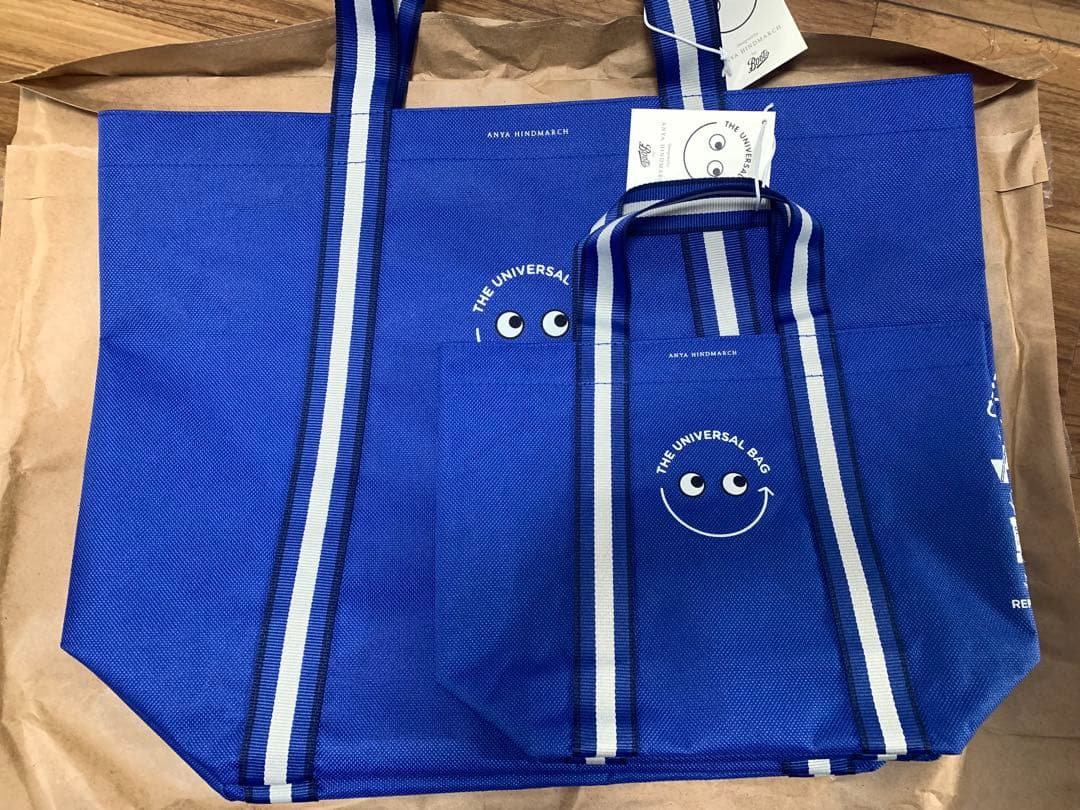 アニヤハインドマーチ コラボバッグ 英国 Bootsブルー エコバッグ