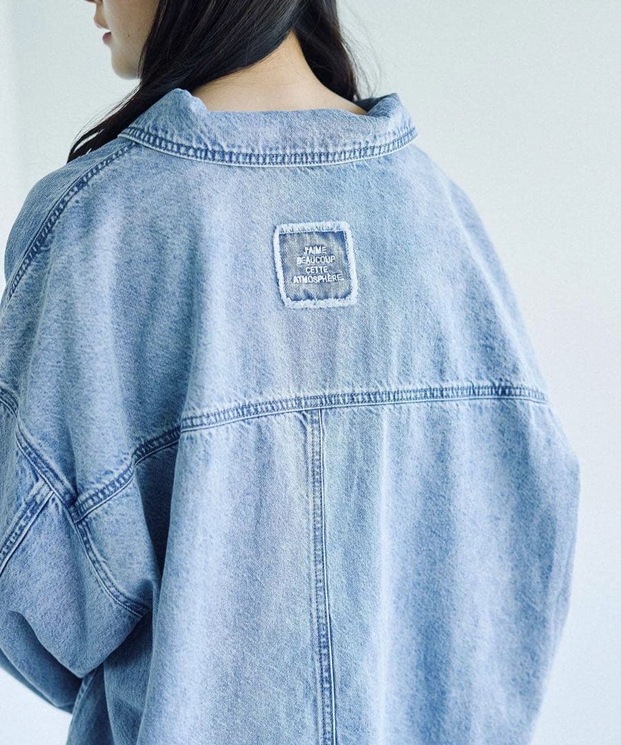 レプシィムLEPSIM フリンジパッチBIGデニムシャツライトブルー新品
