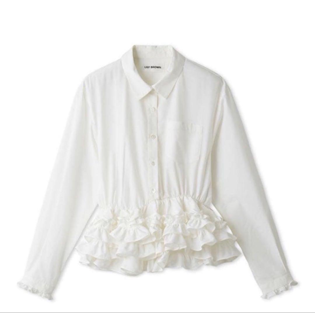 新品タグ付き　LILY BROWN ホイップフリルヘムブラウス　ホワイト ホイップフリルヘムブラウス(シャツ・ブラウス)｜トップス｜LILY BROWN