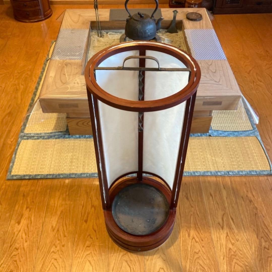 古い置行灯 行燈 ランプ スタンド 照明 木製 漆塗 朱色 大型 和風