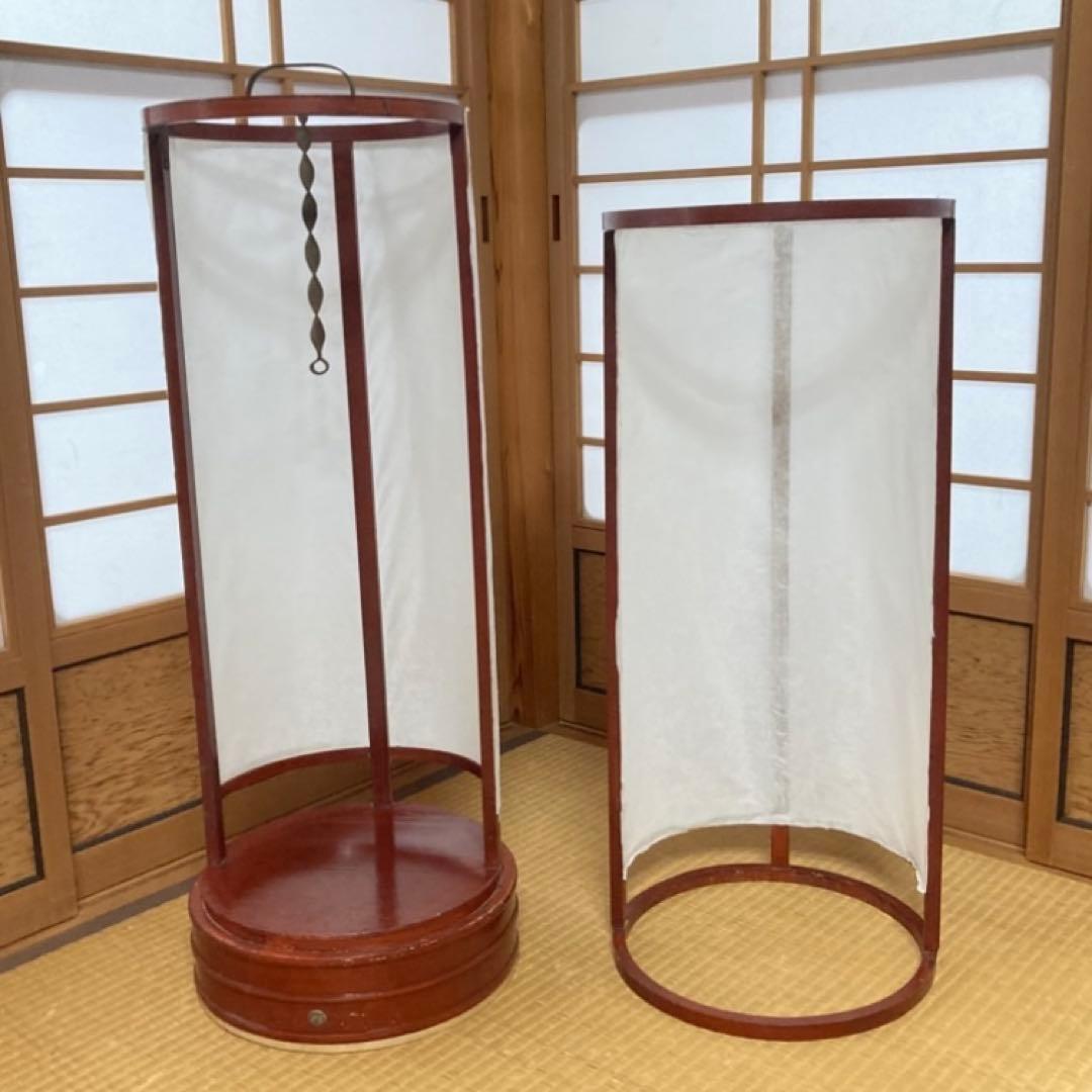 古い置行灯 行燈 ランプ スタンド 照明 木製 漆塗 朱色 大型 和風