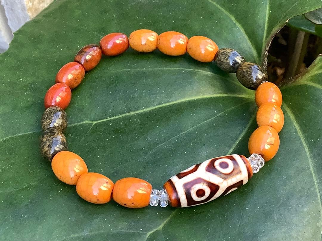 ✳️台湾上肯製亀甲赤龍紋天珠*赤龍紋天珠玉*奈留島水晶本物瑪瑙鑑別