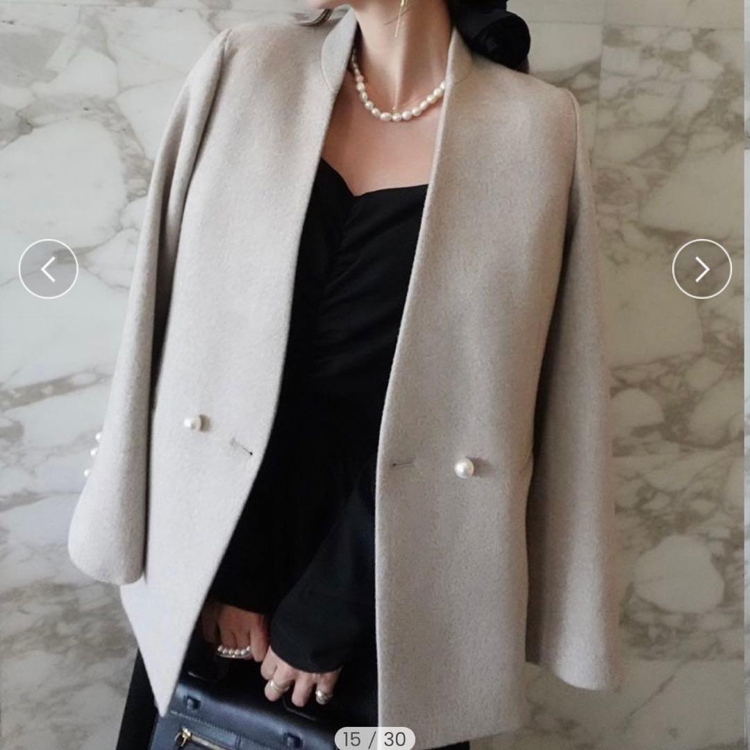 新品未使用】ORGUE オルグ メルトンパールジャケットコート ベージュ